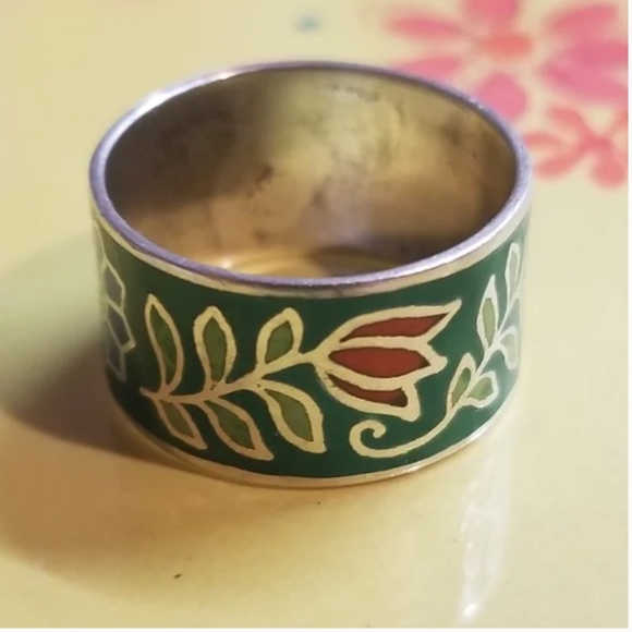 TRADED-Vintage Sterling Enameled Floral Ring - Picture 2 of 7